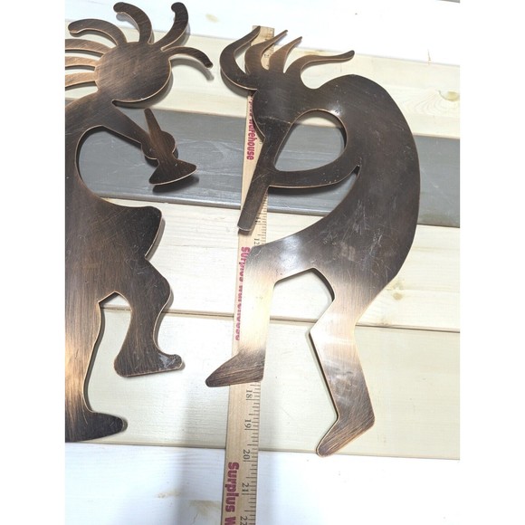2 Kokopelli Copper Fertility Aztec Musicians 20" Wall Decor Metal Dancing Gift - Picture 7 of 8